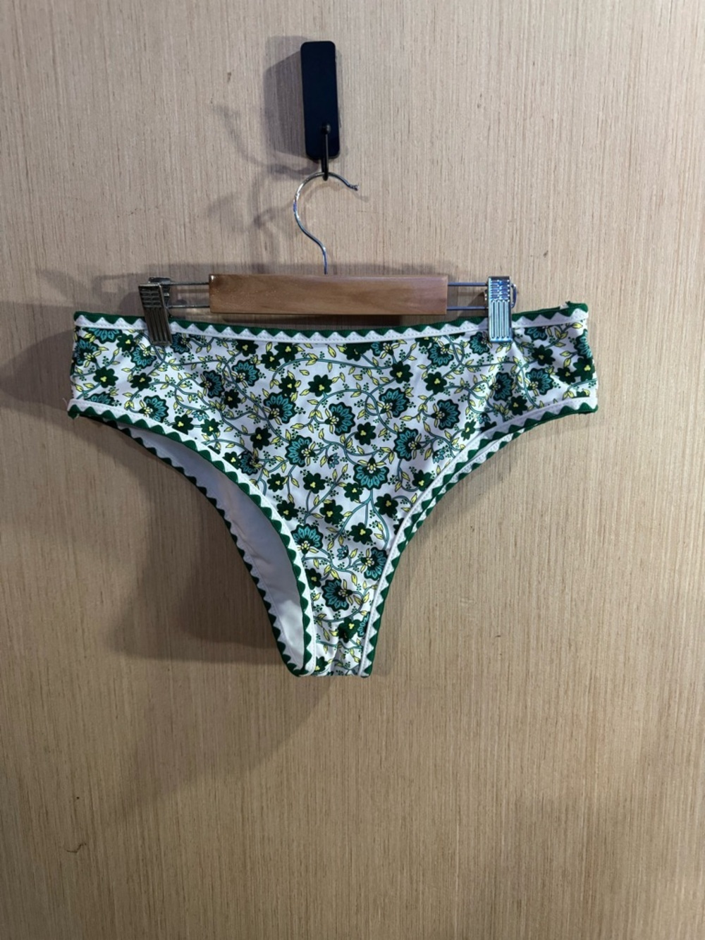 Green Floral Cheeky Bikini Bottoms - Green Trim Size Large